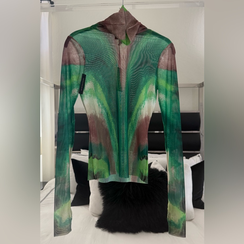 AFRM Sheer Green and Brown Long Sleeve Top